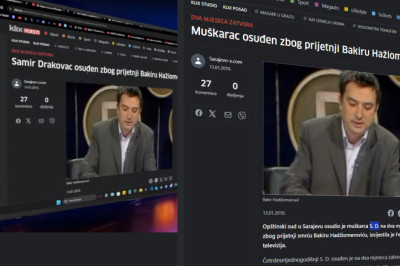 Portal Klix.ba sa svih mjesta uklonio ime i prezime Samira Drakovca iz članka o prijetnjama smrću